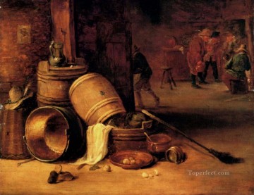  David Art - An Interior Scene With Pots Barrels Baskets Onions And Cabbages David Teniers the Younger